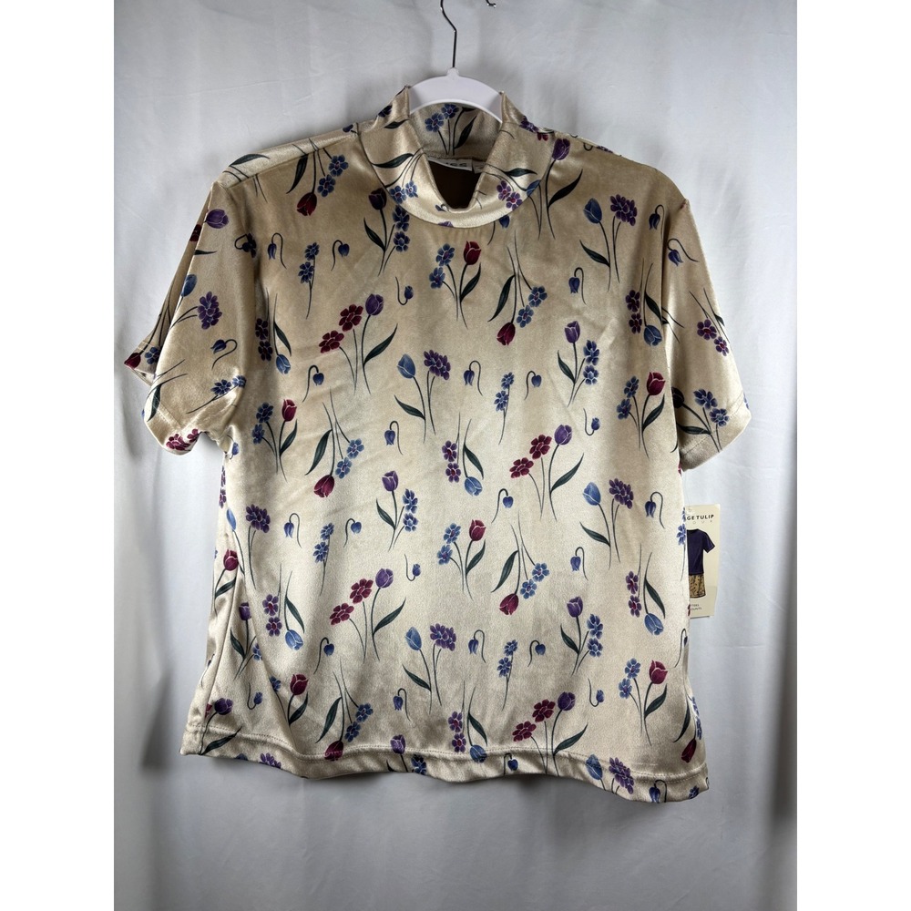 RUSS Velour‎ NEW Mock Neck Short Sleeve Floral Print Top Women's XL